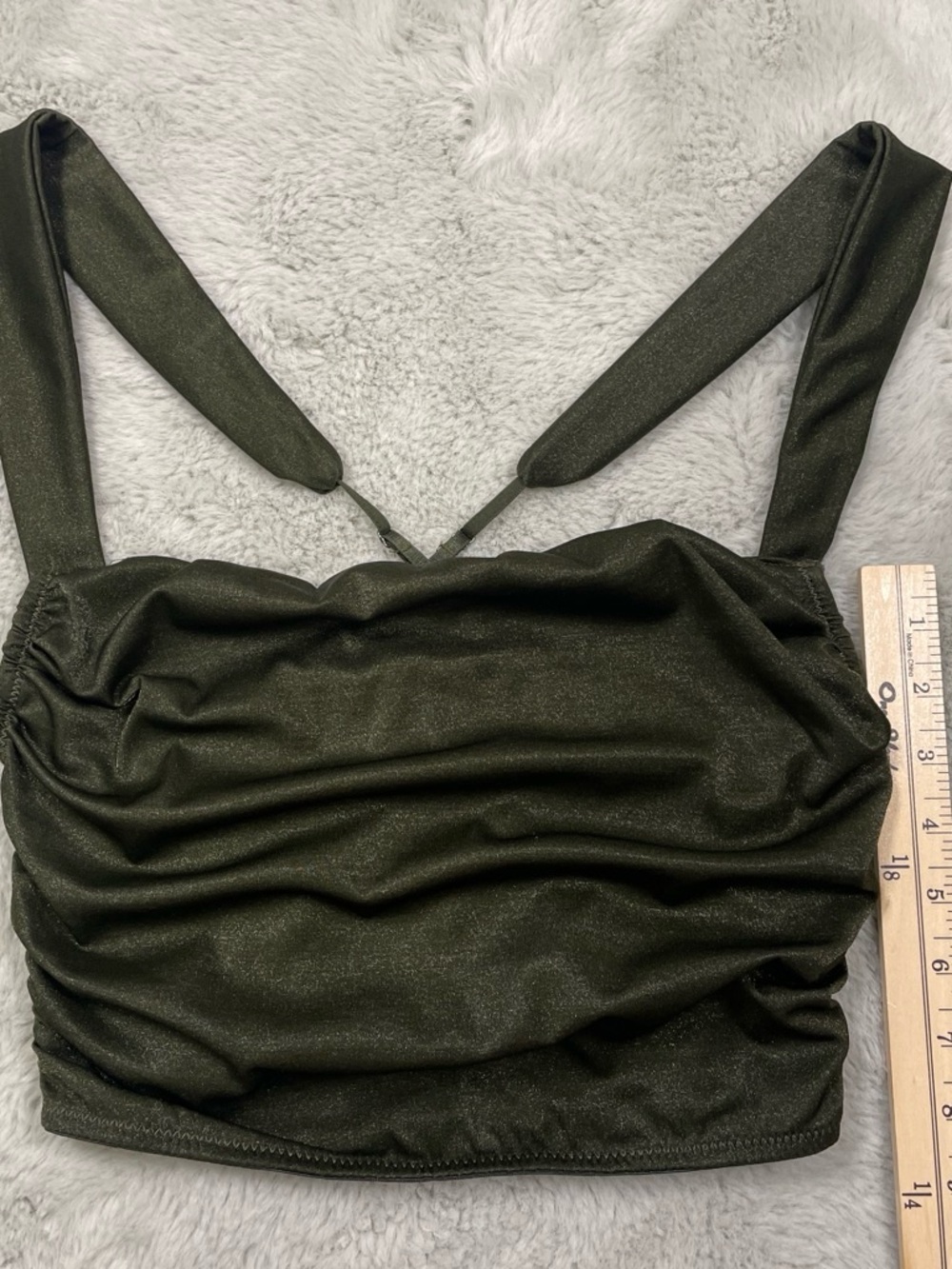 Urban Outfitters Olive Green Shirred Crop Top with Padded Straps - Picture 3 of 5
